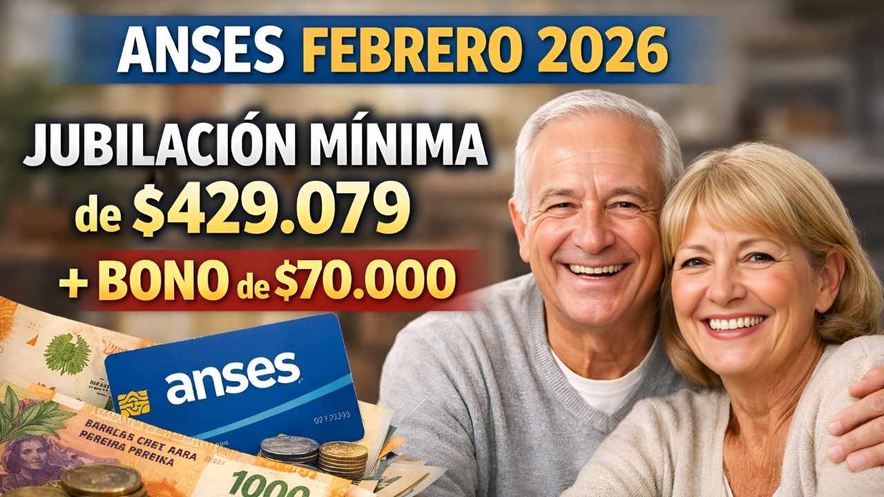 ANSES febrero 2026: jubilación mínima de $429.079 + bono de $70.000, quién cobra y fechas por DNI